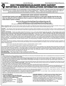 2020 Firearm/Muzzleloader Deer Harvest Reporting & Hunting Regulations Information Sheet