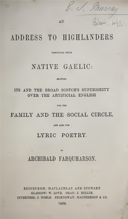 An Address to Highlanders Respecting Their Native Gaelic