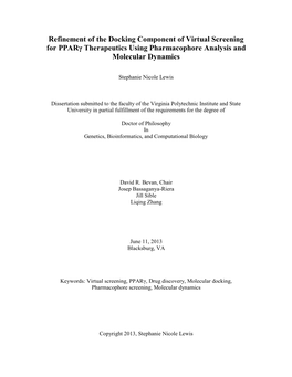 Refinement of the Docking Component of Virtual Screening for Pparγ Therapeutics Using Pharmacophore Analysis and Molecular Dynamics