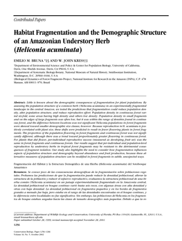 Habitat Fragmentation and the Demographic Structure of an Amazonian Understory Herb (Heliconia Acuminata)