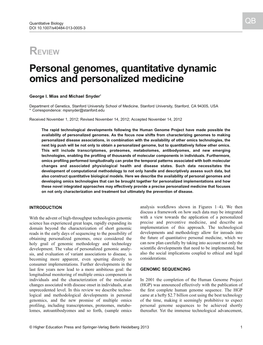 Personal Genomes, Quantitative Dynamic Omics and Personalized Medicine