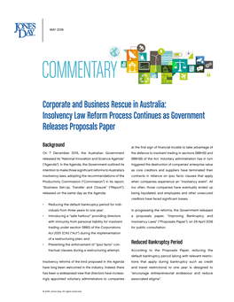 Corporate and Business Rescue in Australia: Insolvency Law Reform Process Continues As Government Releases Proposals Paper