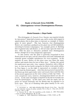 Study of Euryale Ferox SALISB. VI. Cleistogamous Versus Chasmogamous Flowers. by Okada-Yonosuke & Otaya-Tasaku