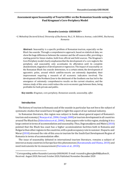 Assessment Upon Seasonality of Tourist Offer on the Romanian Seaside Using the Paul Krugman's Core-Periphery Model