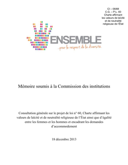 Mémoire Soumis À La Commission Des Institutions