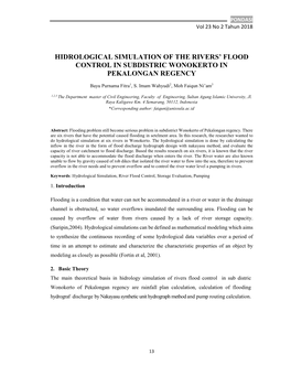 Hidrological Simulation of the Rivers' Flood Control in Subdistric Wonokerto in Pekalongan Regency