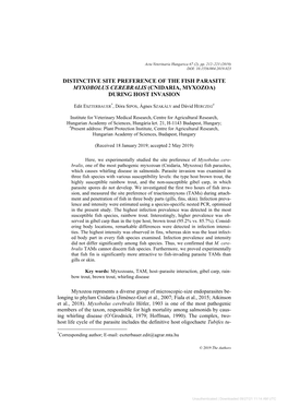 Distinctive Site Preference of the Fish Parasite Myxobolus Cerebralis (Cnidaria, Myxozoa) During Host Invasion