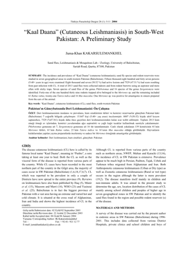 (Cutaneous Leishmaniasis) in South-West Pakistan: a Preliminary Study