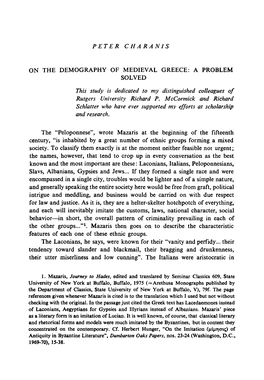 Peloponnese”, Wrote Mazaris at the Beginning of the Fifteenth Century, “Is Inhabited by a Great Number of Ethnic Groups Forming a Mixed Society