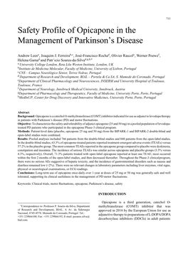 Safety Profile of Opicapone in the Management of Parkinson's Disease