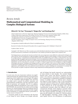 Review Article Mathematical and Computational Modeling in Complex Biological Systems