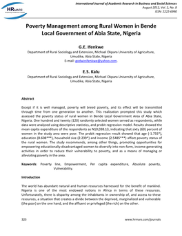 Poverty Management Among Rural Women in Bende Local Government of Abia State, Nigeria