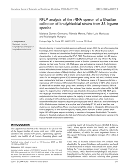 RFLP Analysis of the Rrna Operon of a Brazilian Collection of Bradyrhizobial Strains from 33 Legume Species