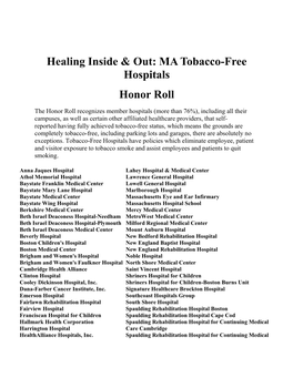 Healing Inside & Out: MA Tobacco-Free Hospitals Honor Roll