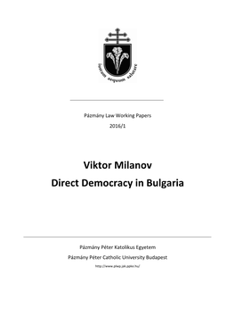 Viktor Milanov Direct Democracy in Bulgaria
