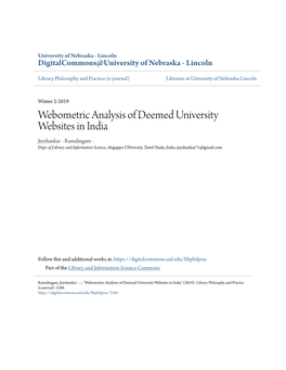 Webometric Analysis of Deemed University Websites in India Jeyshankar