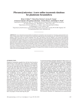 Pforams@Microtax: a New Online Taxonomic Database for Planktonic Foraminifera