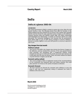 Country Report India at a Glance: 2003-04