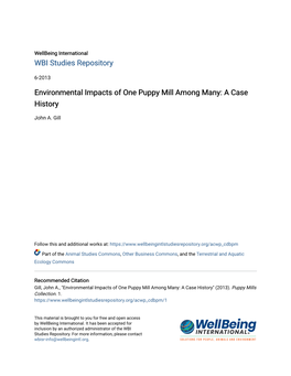 Environmental Impacts of One Puppy Mill Among Many: a Case History