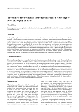 The Contribution of Fossils to the Reconstruction of the Higher- Level Phylogeny of Birds