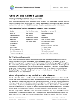 Used Oil and Related Wastes