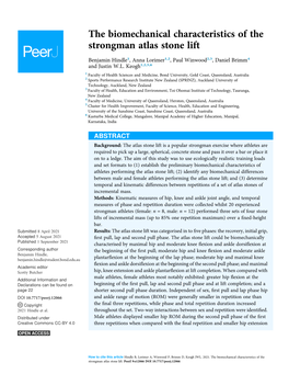 The Biomechanical Characteristics of the Strongman Atlas Stone Lift