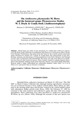 On Anthoceros Phymatodes M. Howe and the Hornwort Genus Phymatoceros Stotler, W. T. Doyle & Crand.-Stotl. (Anthocerotophyta)