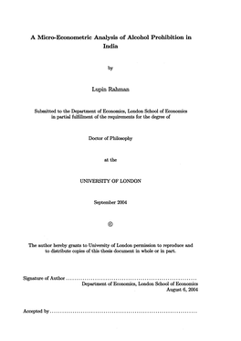 A Micro-Econometric Analysis of Alcohol Prohibition in India By