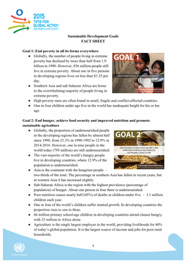 Sustainable Development Goals FACT SHEET Goal 1: End Poverty