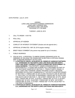 June 21, 2019 AGENDA LONG LAKE TOWNSHIP PLANNING