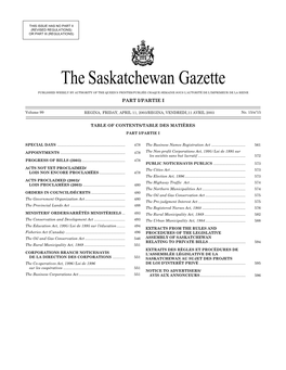 Sask Gazette, Part I, Apr 11, 2003