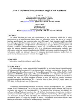 An Idef1x Information Model for a Supply Chain Simulation