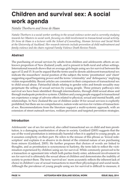 Children and Survival Sex: a Social Work Agenda Natalie Thorburn and Irene De Haan