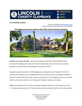 The Ridgewood Country Club to Host 2021 Lincoln Charity Clambake