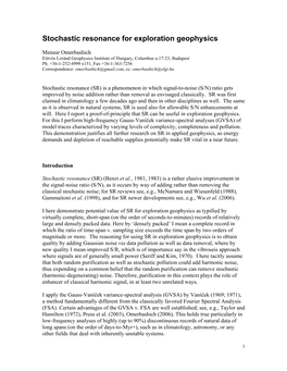 Stochastic Resonance for Exploration Geophysics