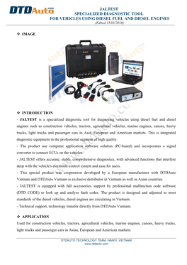 JALTEST SPECIALIZED DIAGNOSTIC TOOL for VEHICLES USING DIESEL FUEL and DIESEL ENGINES (Edited 13/03/2018)