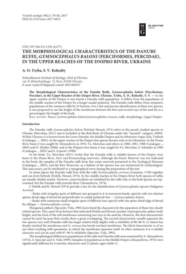 The Morphological Characteristics of the Danube Ruffe, Gymnocephalus Baloni (Perciformes, Percidae), in the Upper Reaches of the Dnipro River, Ukraine