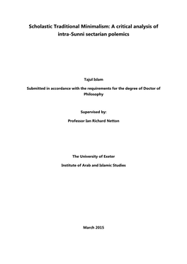 Scholastic Traditional Minimalism: a Critical Analysis of Intra-Sunni Sectarian Polemics