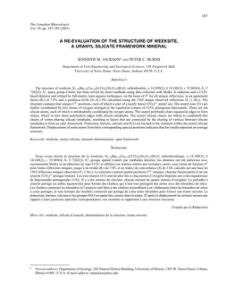 A Re-Evaluation of the Structure of Weeksite, a Uranyl Silicate Framework Mineral