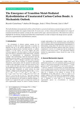 The Emergence of Transition Metal-Mediated Hydrothiolation of Unsaturated Carbon-Carbon Bonds: a Mechanistic Outlook Ricardo Castarlenas,* Andrea Di Giuseppe, Jesús J