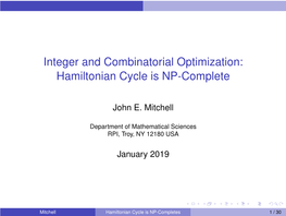 Integer and Combinatorial Optimization: Hamiltonian Cycle Is NP-Complete