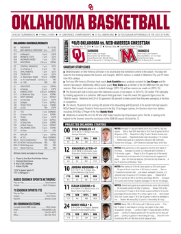 OKLAHOMA BASKETBALL 29 NCAA TOURNAMENTS U 4 FINALS FOURS U 14 CONFERENCE CHAMPIONSHIPS U 31 ALL-AMERICANS U 30 POSTSEASON APPEARANCES in the LAST 34 YEARS