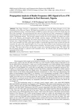 Propagation Analysis of Radio Frequency (RF) Signal of Love FM Transmitter in Port Harcourt, Nigeria