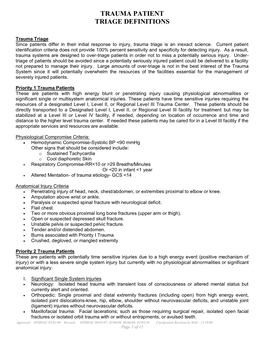 Trauma Patient Triage Definitions