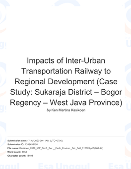 Impacts of Inter-Urban Transportation Railway to Regional Development (Case Study: Sukaraja District – Bogor Regency – West Java Province) by Ken Martina Kasikoen