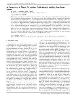 A Comparison of Silicon Germanium Oxide Growth and the Deal-Grove Model A