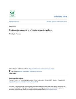 Friction Stir Processing of Cast Magnesium Alloys