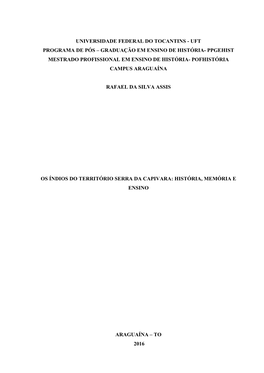 Os Índios Do Território Serra Da Capivara: História, Memória E Ensino