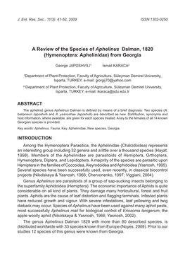 A Review of the Species of Aphelinus Dalman, 1820 (Hymenoptera: Aphelinidae) from Georgia