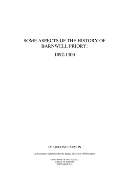 Some Aspects of the History of Barnwell Priory: 1092-1300